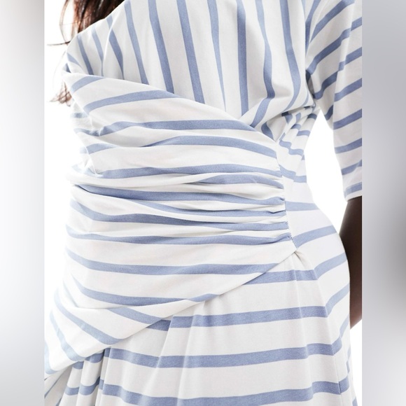 ASOS DESIGN Curve short sleeve with twist detail midi dress blue & cream stripe - Picture 4 of 4